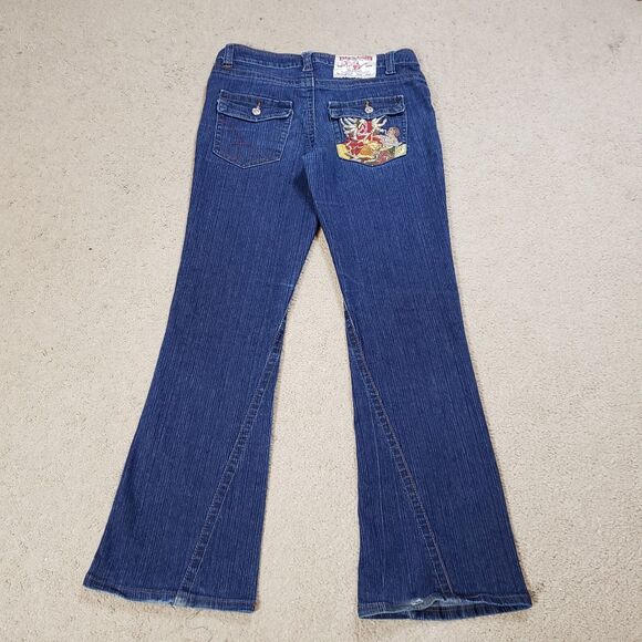 True Religion Women Jeans 33 Billy Bootcut Hindu God Durga Embroidered Flap